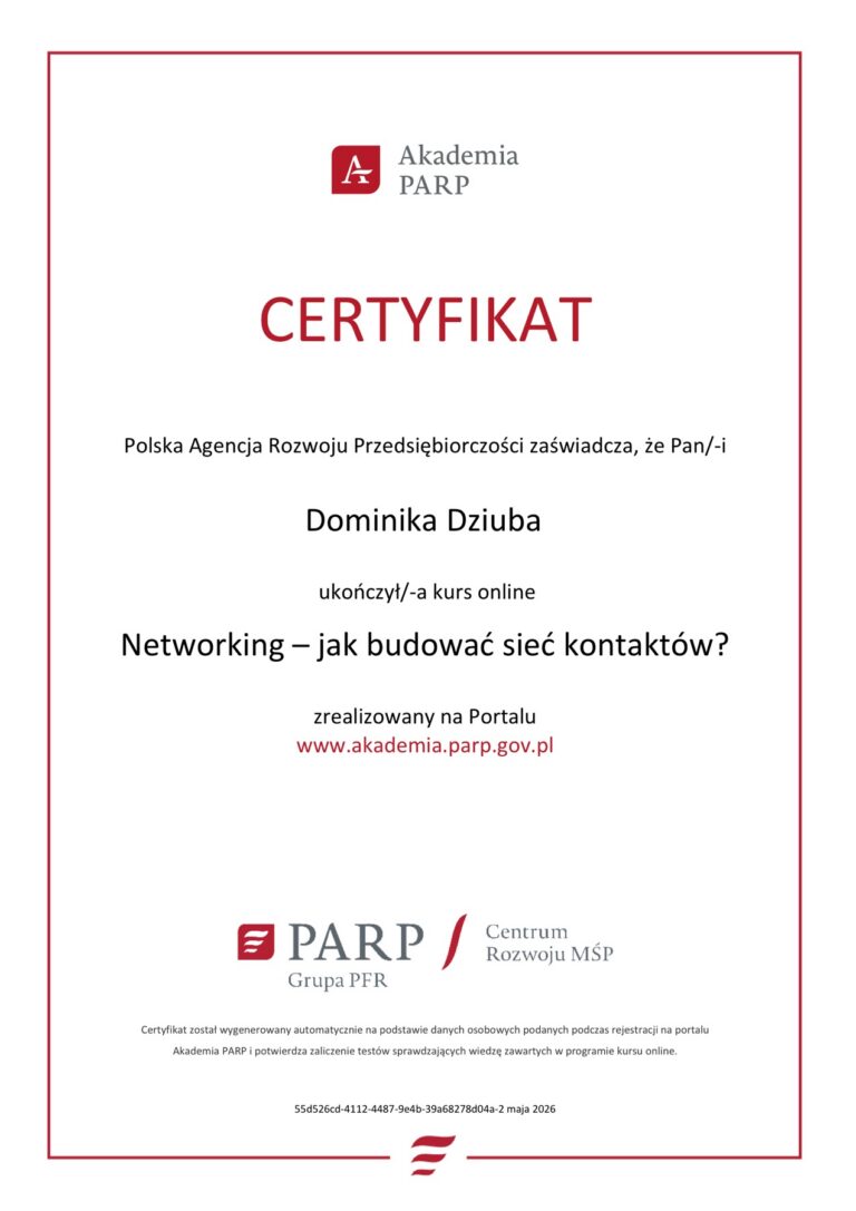 Certyfikat: Networking – jak budować sieć kontaktów? — Akademia PARP, 2026